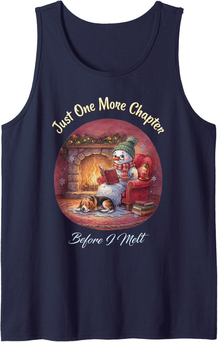 Just One More Chapter Before I Melt Beagle Book Lover Sleeveless Tank Top - Navy Blue