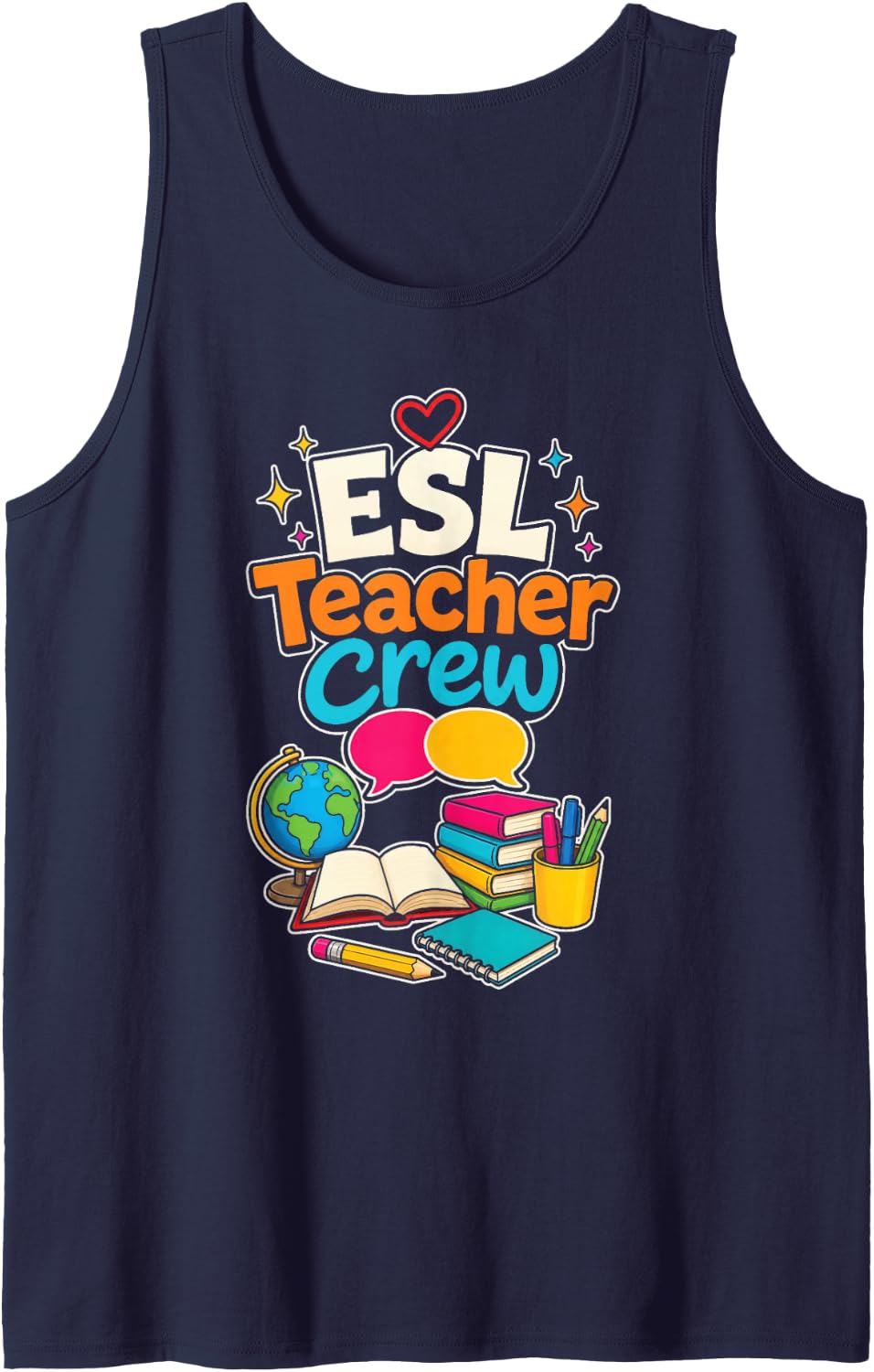 ESL Teacher Crew ELL Elementary School Staff Squad Sleeveless Tank Top - Navy Blue