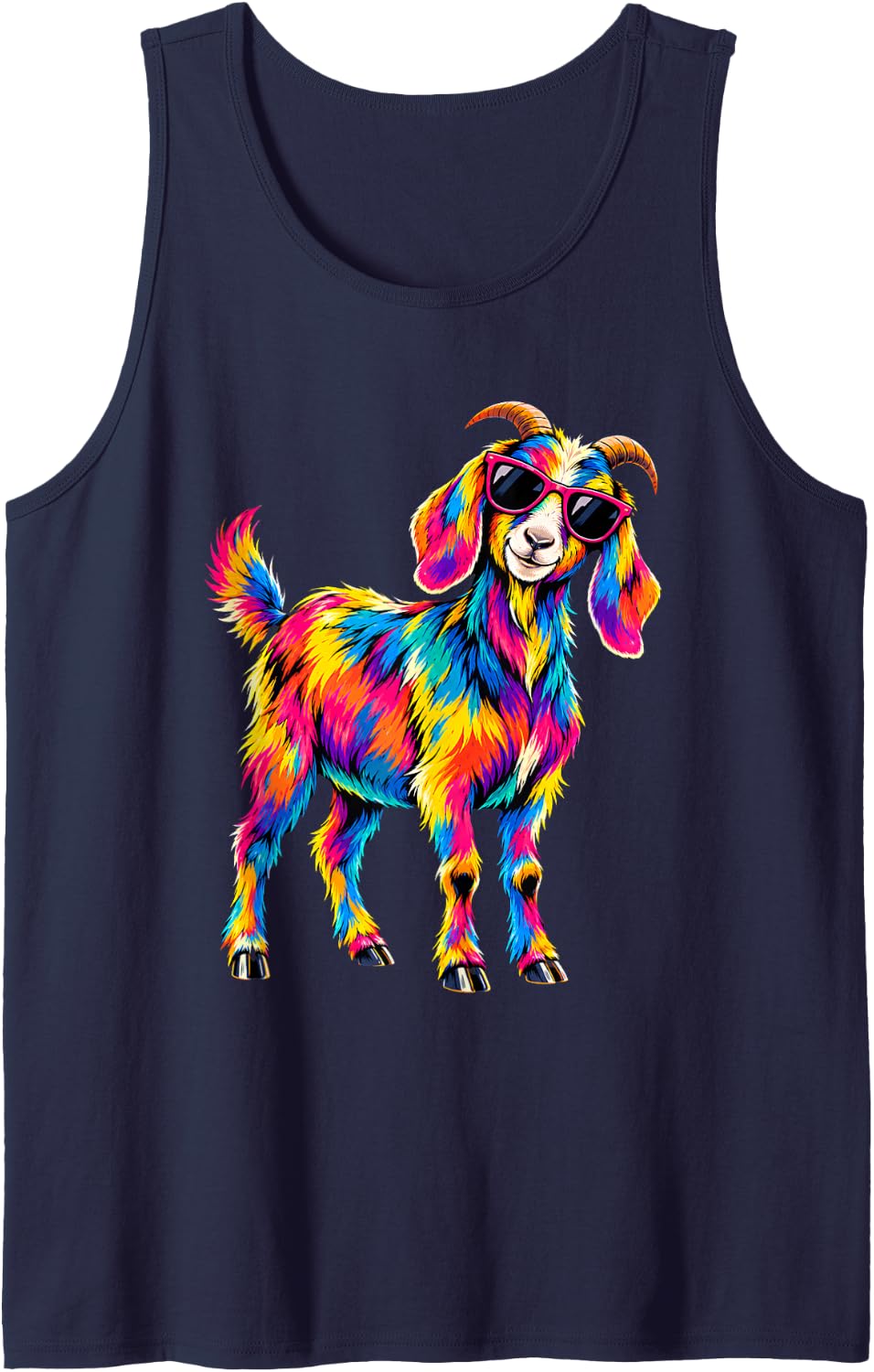 Kawaii Goat Tie Dye with Glasses Goat Mom Men Women Kids Sleeveless Tank Top - Navy Blue