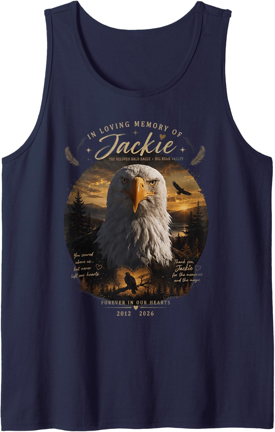 Jackie Bald Eagle Memorial, in Loving Our Heart Tank Top - Navy Blue