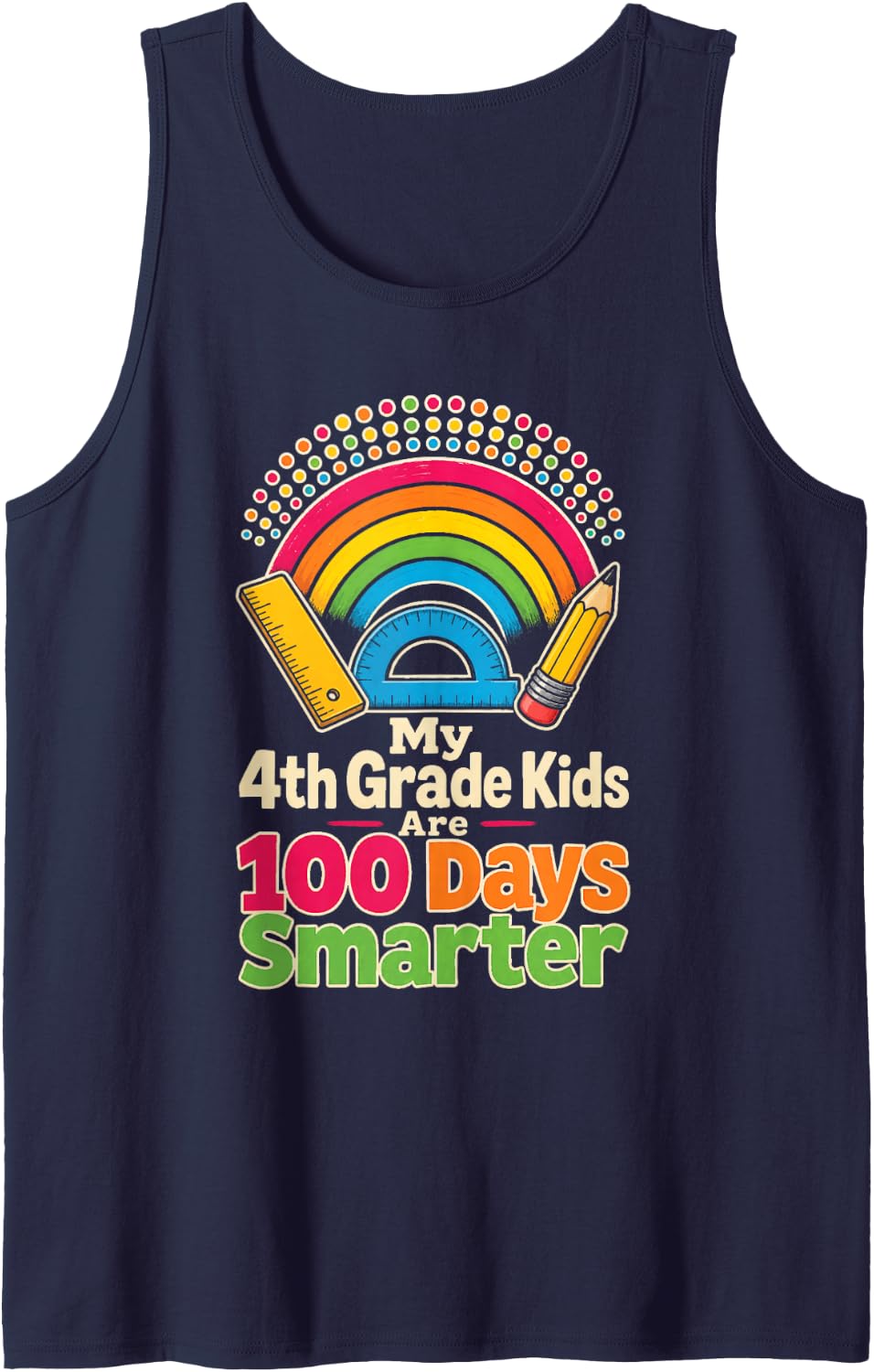 4th Grade Teacher My Kids are 100 Days Smarter Elementary Sleeveless Tank Top - Navy Blue