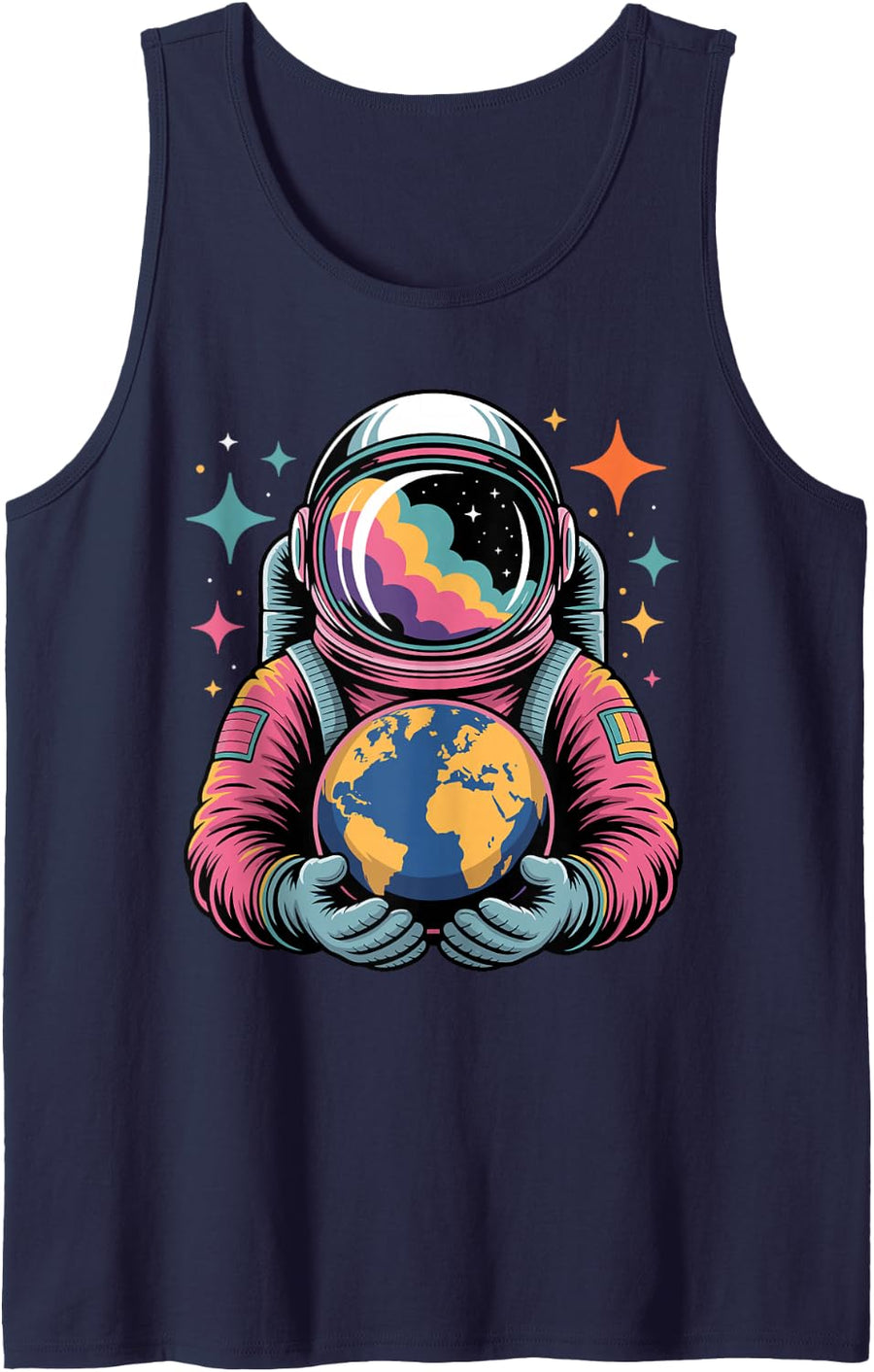 Space Themed for Men Women Outer Space Moon Galaxy Astronaut Sleeveless Tank Top - Navy Blue