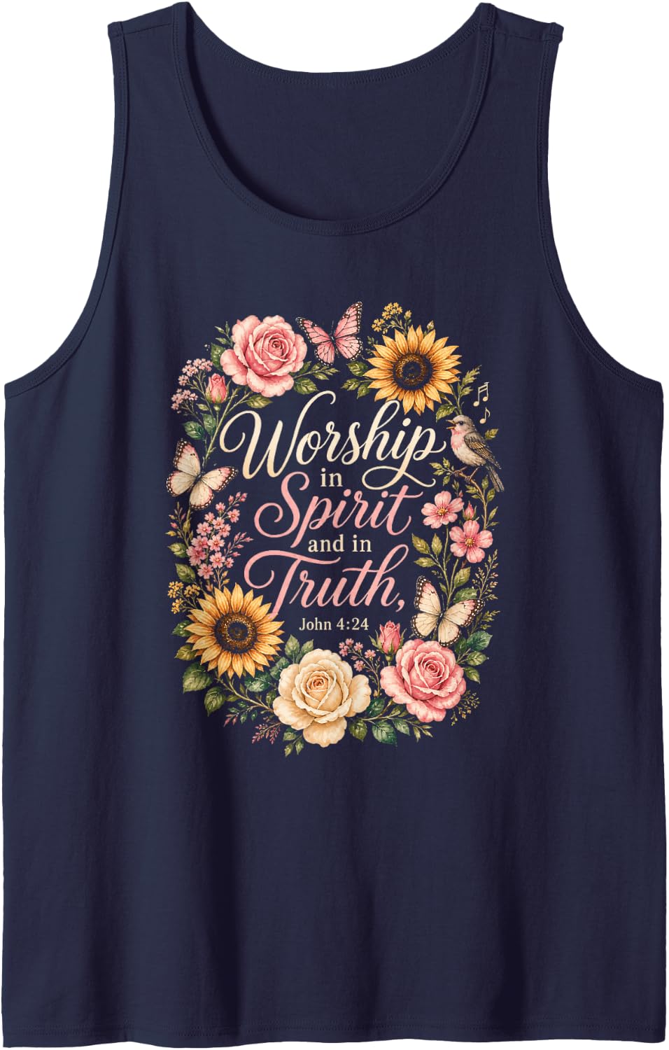 Christian Women Worship in Spirit and in Truth John 4:24 Sleeveless Tank Top - Navy Blue