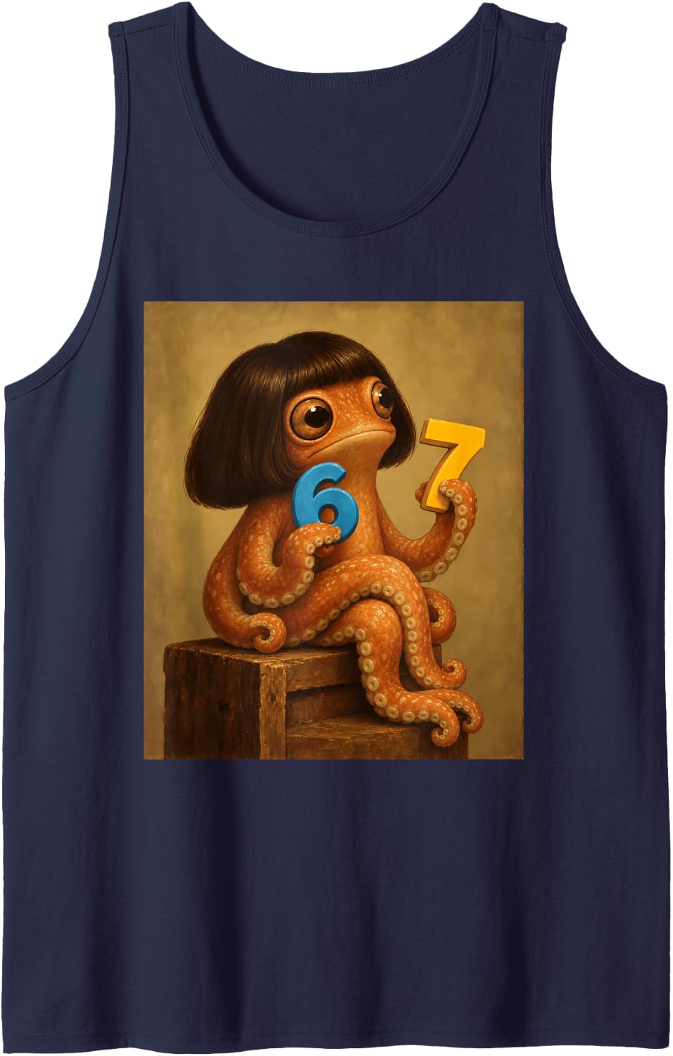 Octopus with Bob Haircut Funny Gen Z Kids Meme Brainrot Sleeveless Tank Top - Navy Blue