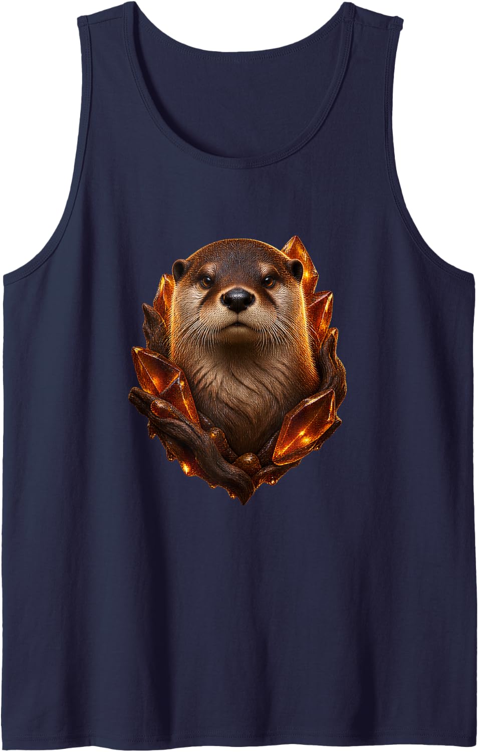 River Otter with Amber Resin Shards River Art Sleeveless Tank Top - Navy Blue