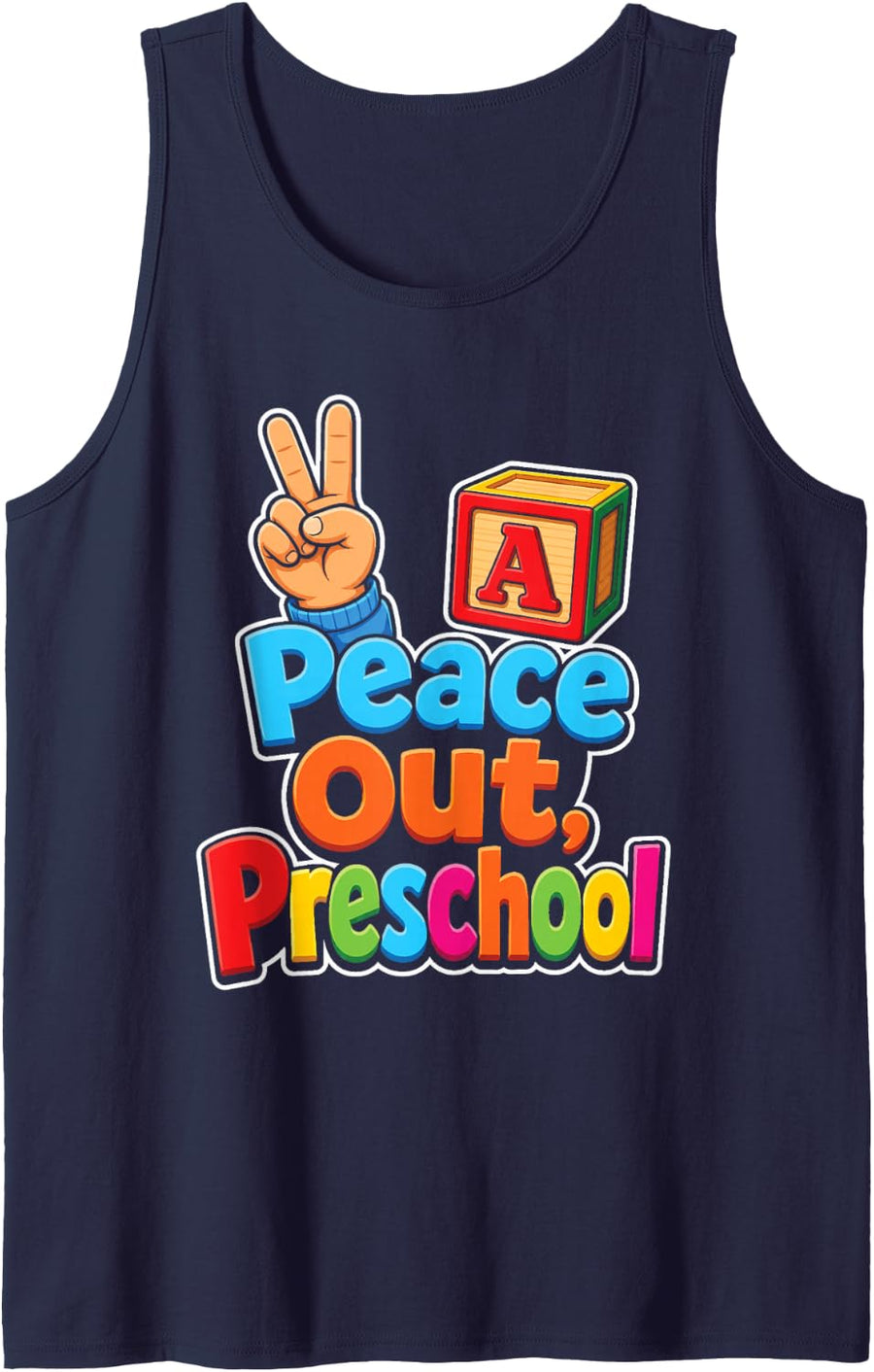 Preschool Graduation Peace Out Pre K Last Day Kids Sleeveless Tank Top - Navy Blue