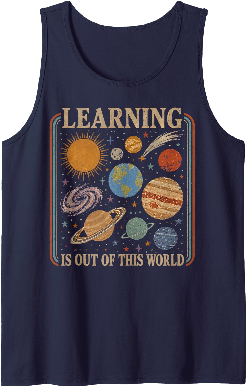 Solar System Learning is Out of This World Science Teacher Sleeveless Tank Top - Navy Blue