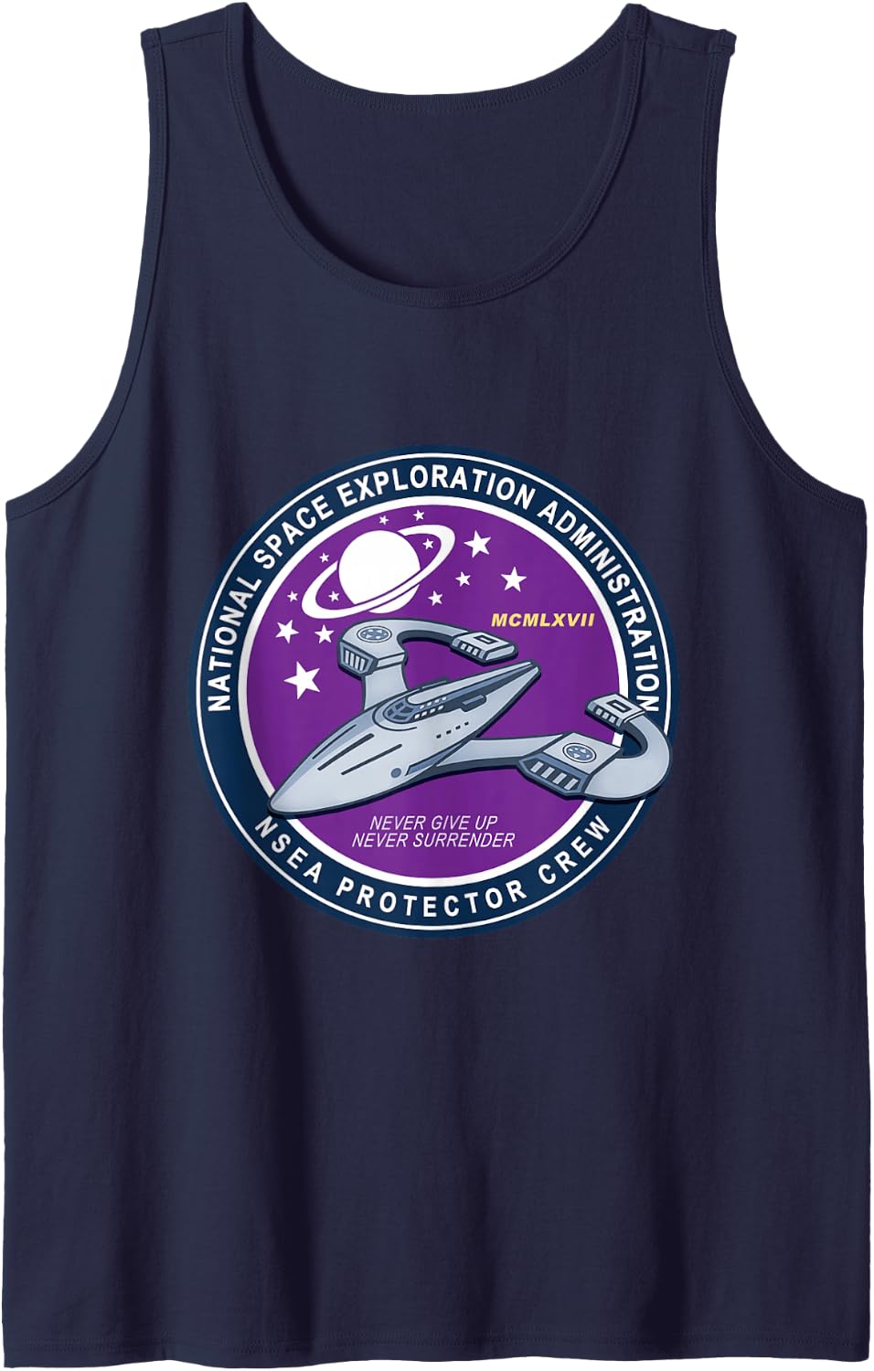 NSEA Protector Crew | Funny Retro Sci-Fi Comedy Movie Fan Tank Top - Navy Blue