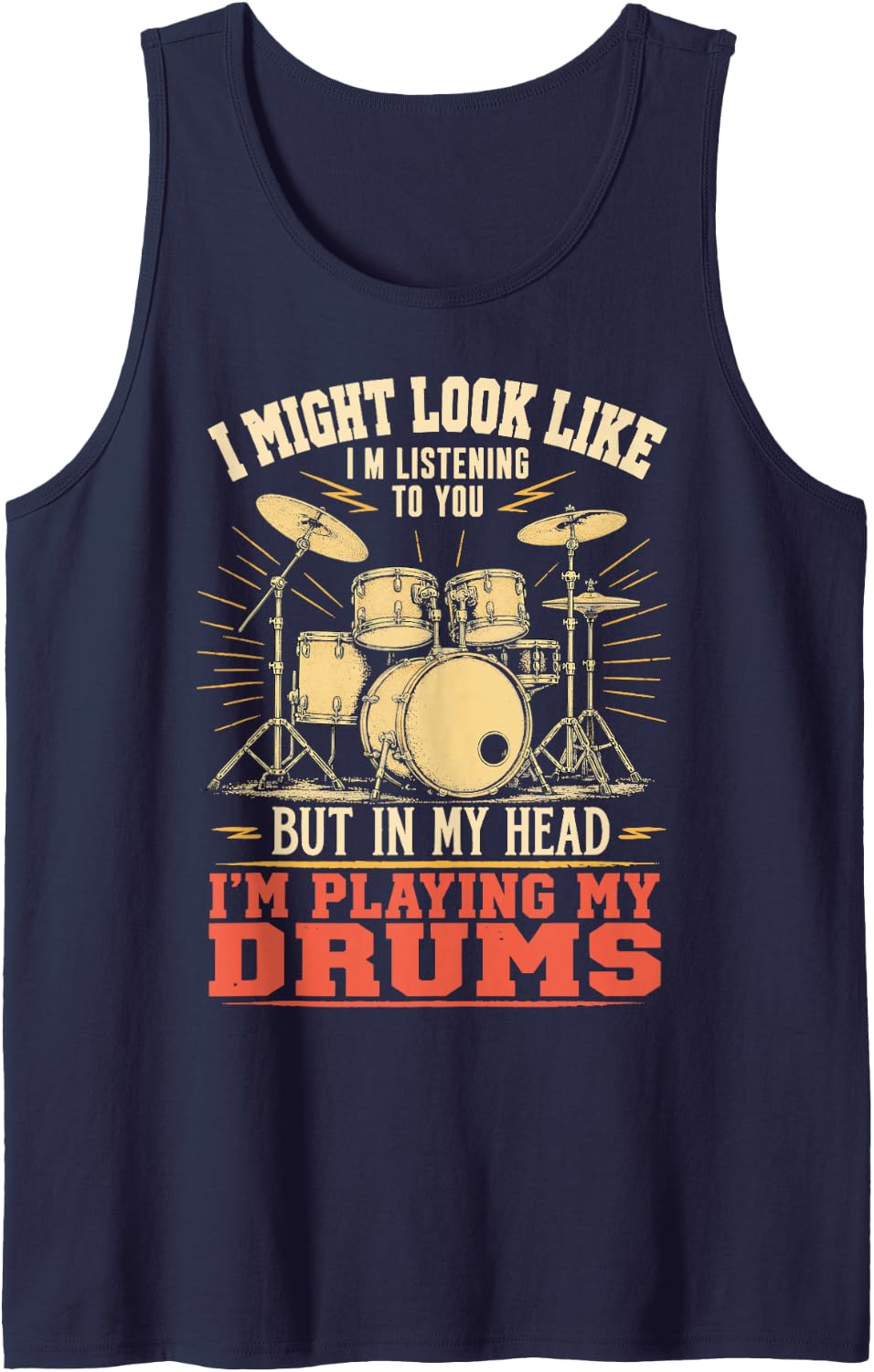Funny Drummer Percussion Drum Kit Vintage Drumming Sleeveless Tank Top - Navy Blue