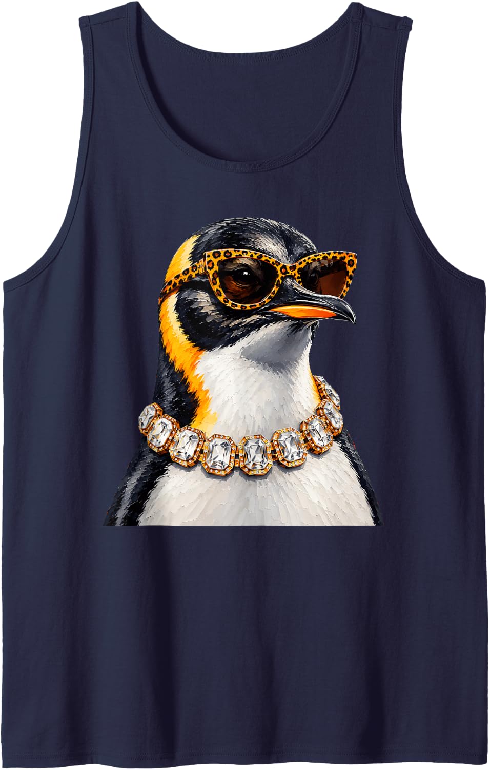 Cool Penguin Roar Leopard Sunglasses Funny Humor Tank Top - Navy Blue