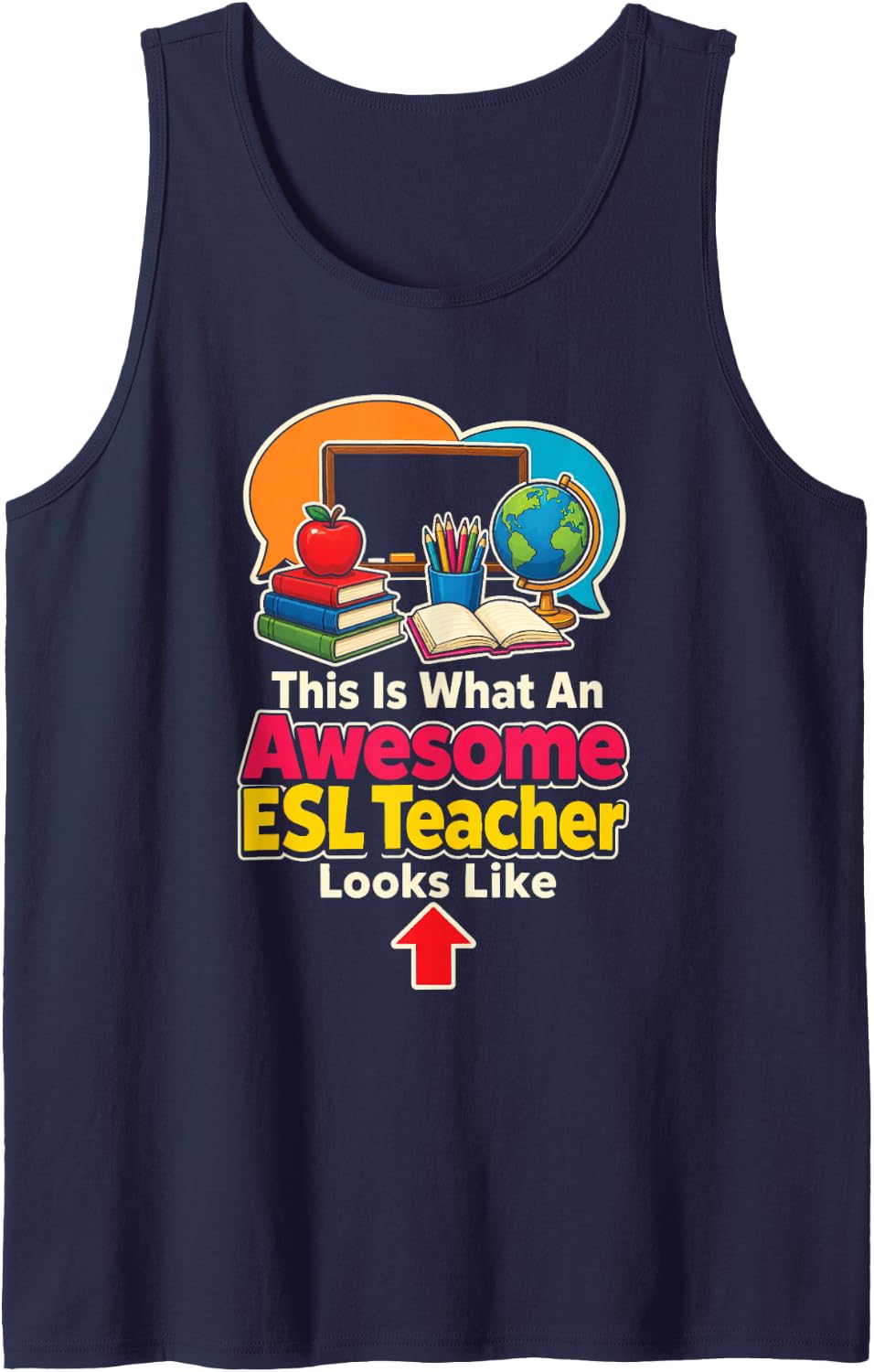 ESL Teacher Gift ELL Elementary School Awesome Looks Like Sleeveless Tank Top - Navy Blue