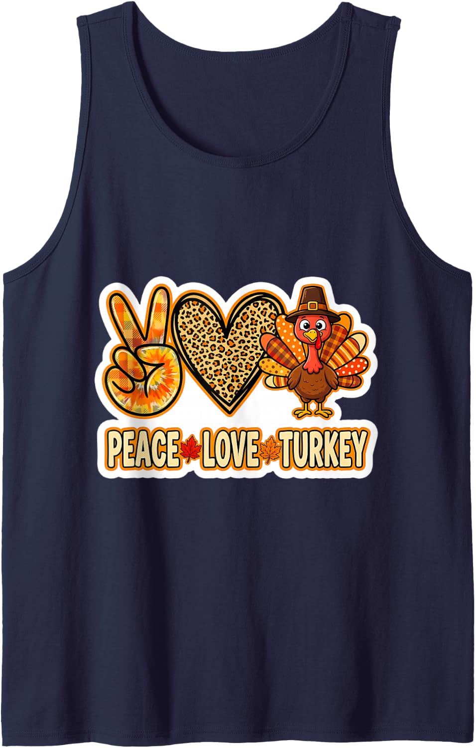 Peace Love Turkey Little Pilgrim Thanksgiving Fall Autumn Sleeveless Tank Top - Navy Blue