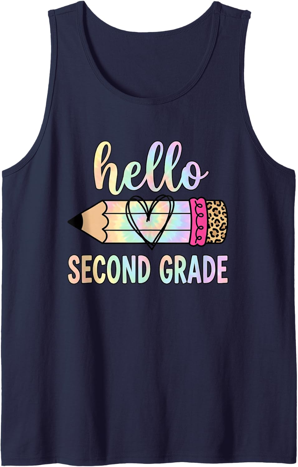 Hello Second Grade Back to School Teacher Tie Dye Pencil Sleeveless Tank Top - Navy Blue