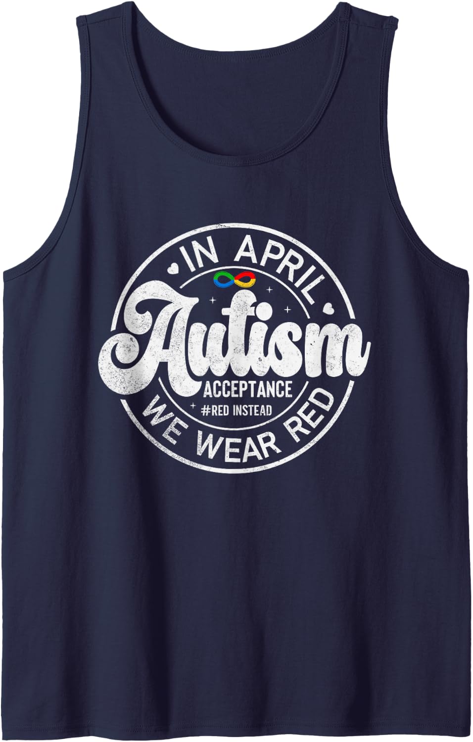 Red Instead Autism Awareness Acceptance Support Sleeveless Tank Top - Navy Blue