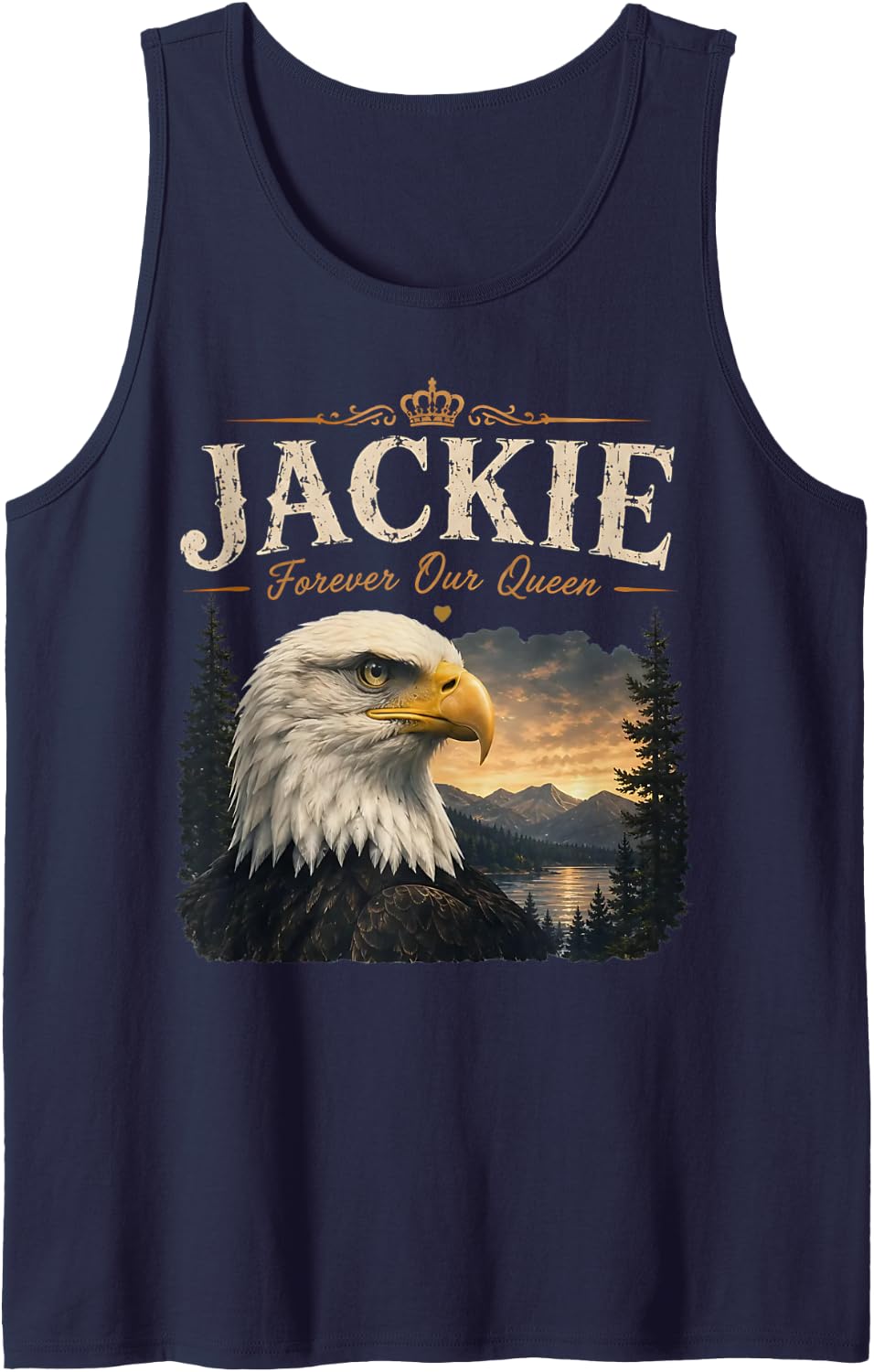 Jackie Forever Our Queen Bald Eagle Memorial Tribute Sleeveless Tank Top - Navy Blue
