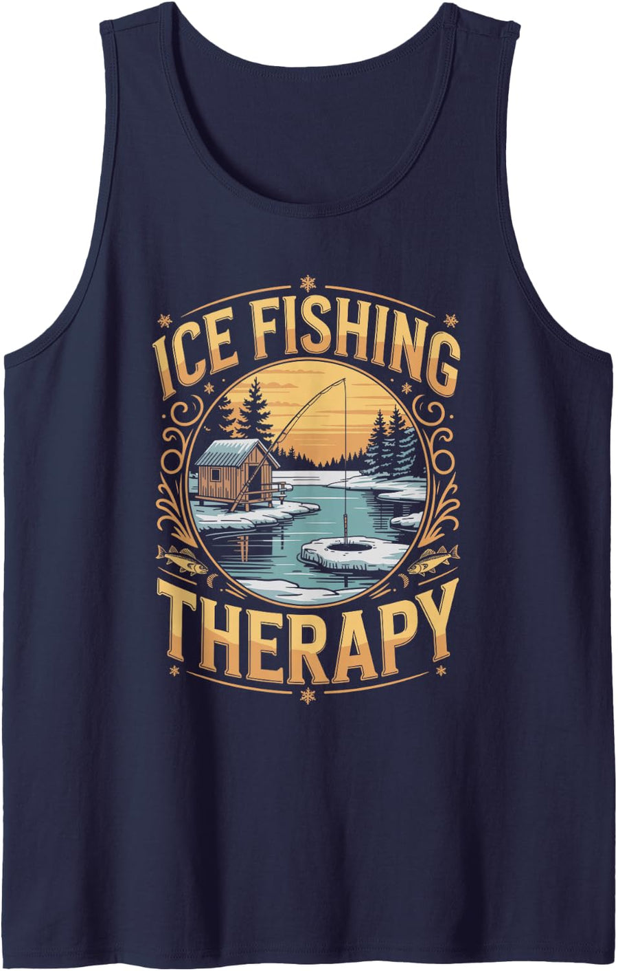 Ice Fishing Therapy Hardwater Walleye Winter Fishing Sleeveless Tank Top - Navy Blue