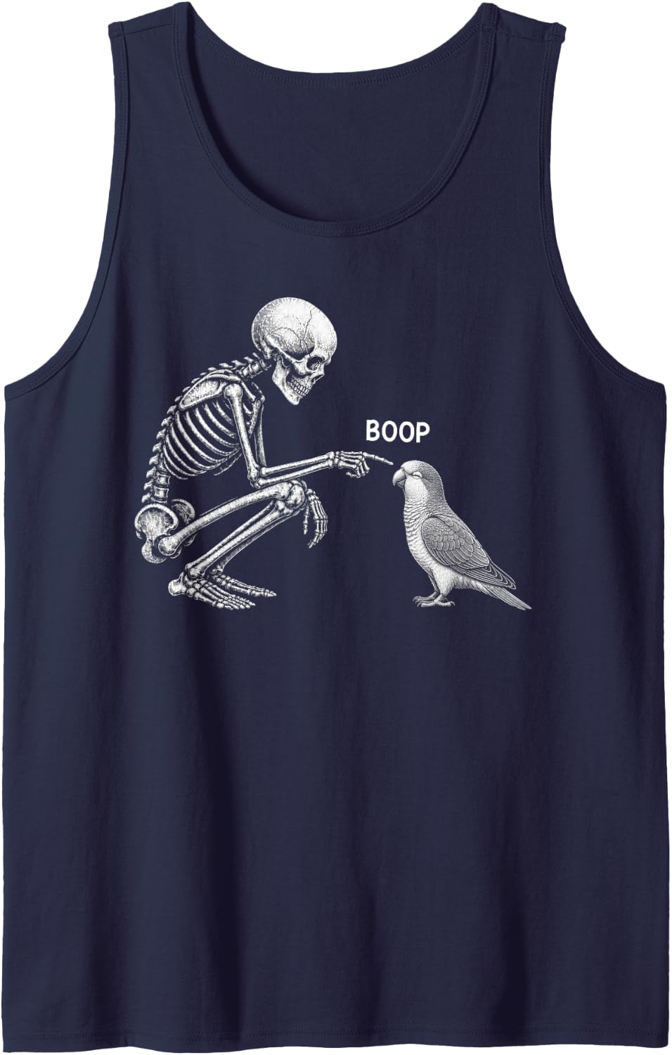 Skeleton Boop Quaker Parrot Nose Vintage Halloween Bird Sleeveless Tank Top - Navy Blue