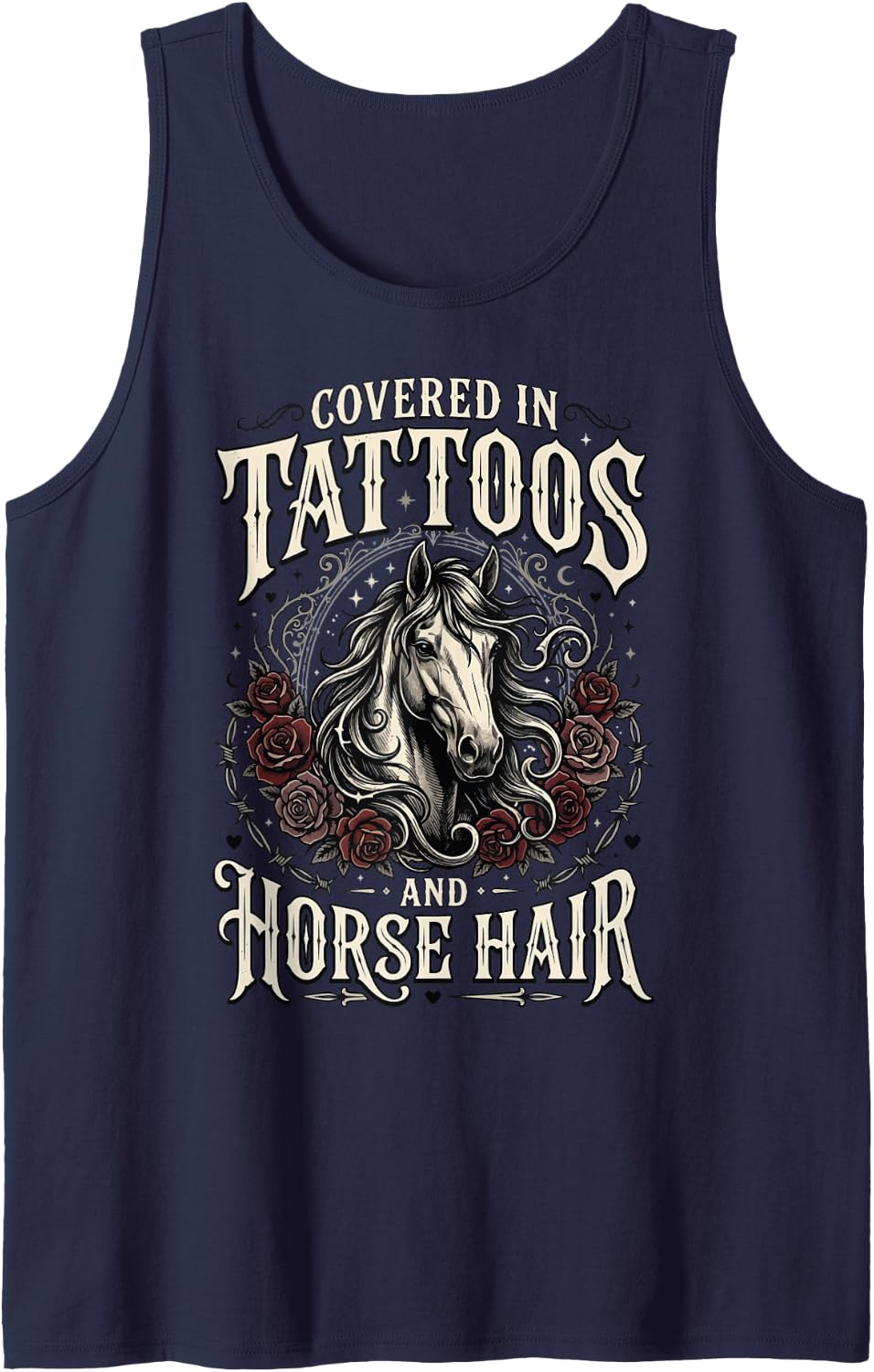 Covered in Tattoos and Horse Hair Sleeveless Tank Top - Navy Blue