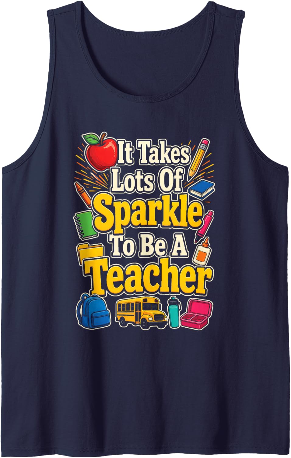 Retro Elementary School Teacher It Takes Lots to Teach Sleeveless Tank Top - Navy Blue
