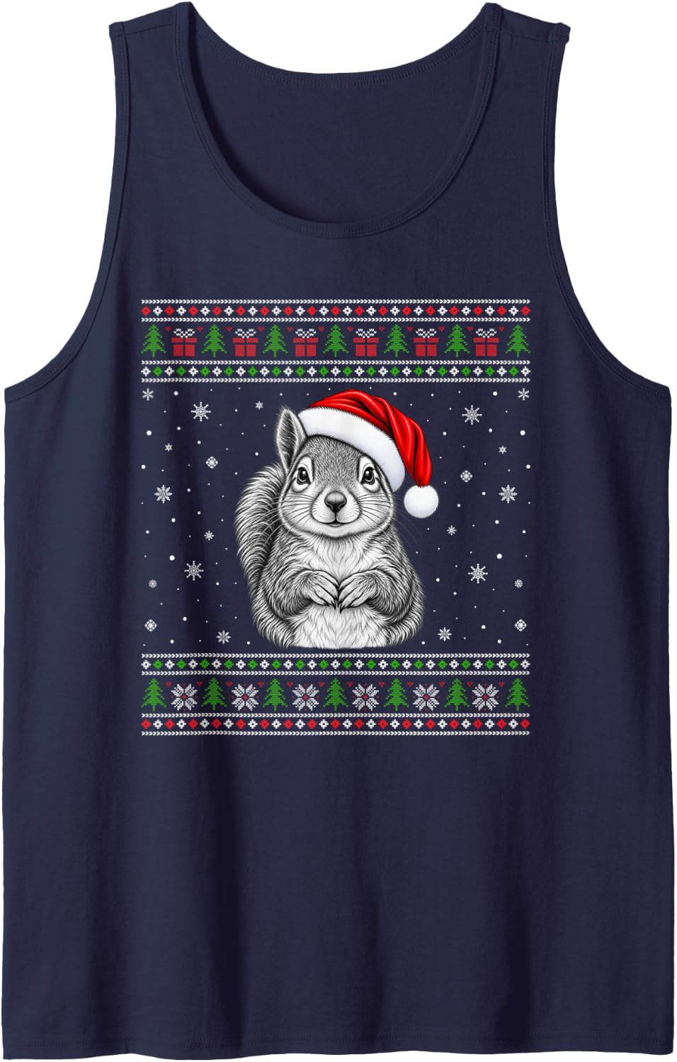 Squirrel Ugly Christmas Sweater Santa Hat Xmas Sleeveless Tank Top - Navy Blue
