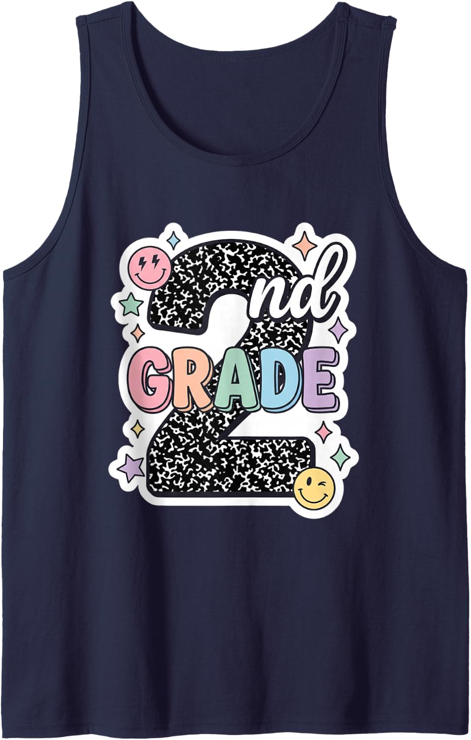 2ND Grade Back to School Teacher Student First Day Sleeveless Tank Top - Navy Blue