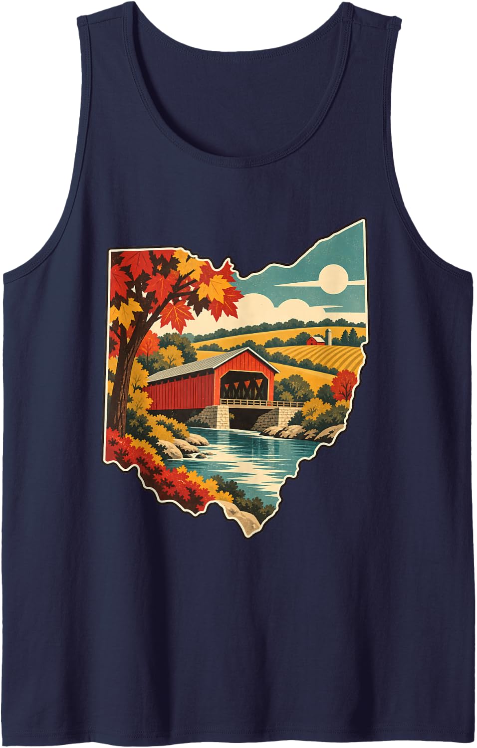 Vintage Ohio Covered Bridge Proud Ohio Roots Sleeveless Tank Top - Navy Blue