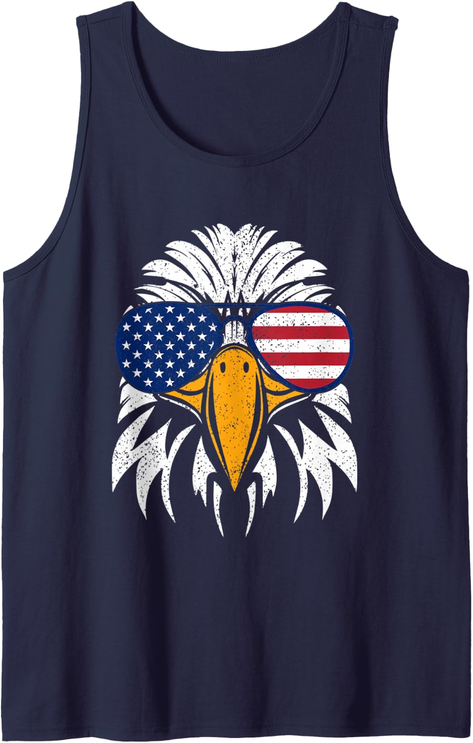 4th of July Bald Eagle Patriotic American Flag Glasses Tank Top Small - Navy Blue