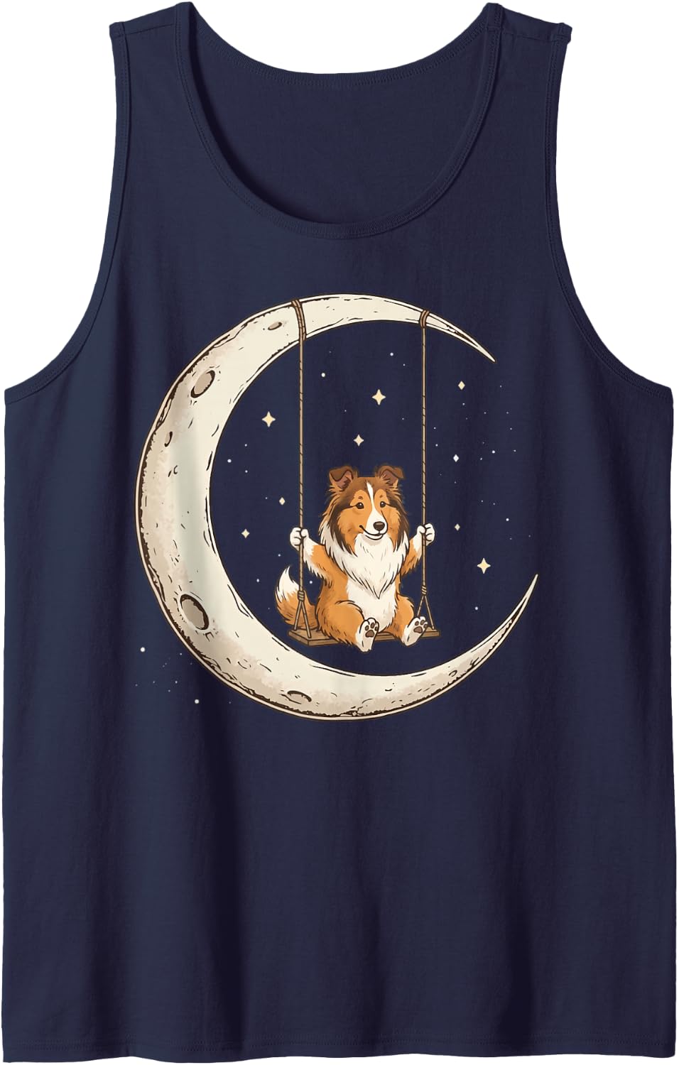 Shetland Sheepdog Moon Swing Sleeveless Tank Top - Navy Blue