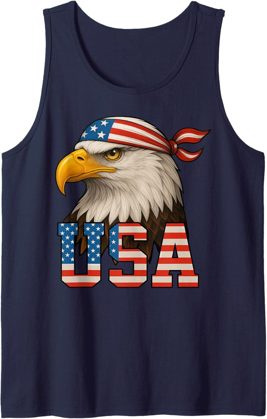 USA American Flag Bald Eagle Patriotic Eagle 4th of July Sleeveless Tank Top - Navy Blue