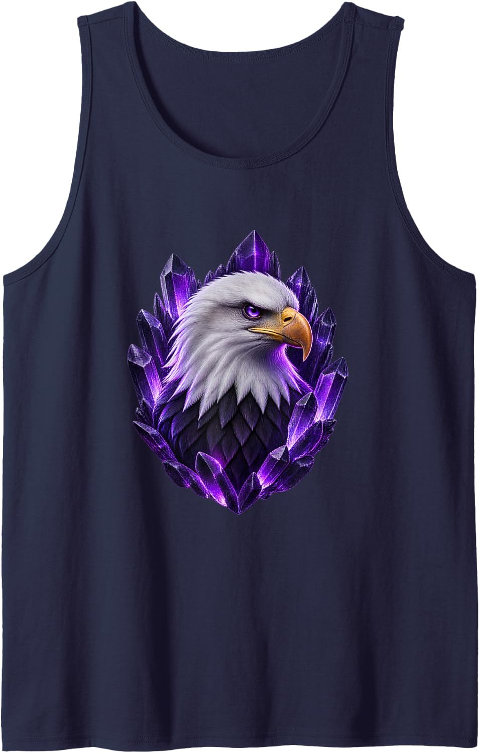 Bald Eagle with Violet Crystal Pillars Sleeveless Tank Top - Navy Blue