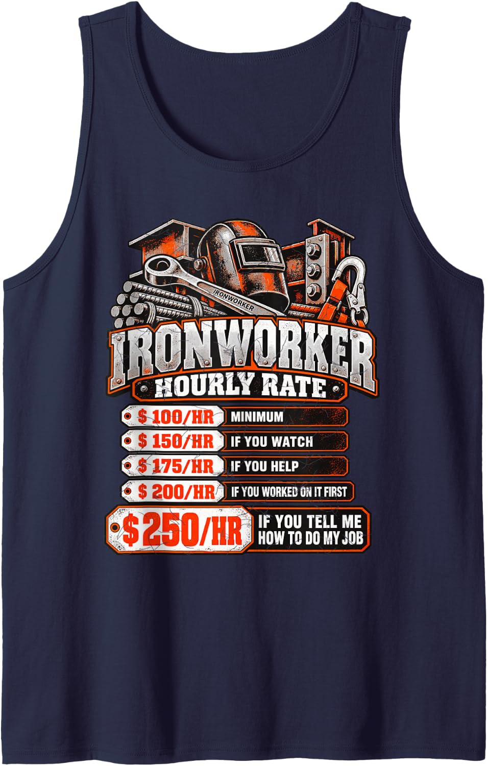 Ironworker Hourly Rates Sleeveless Tank Top - Navy Blue