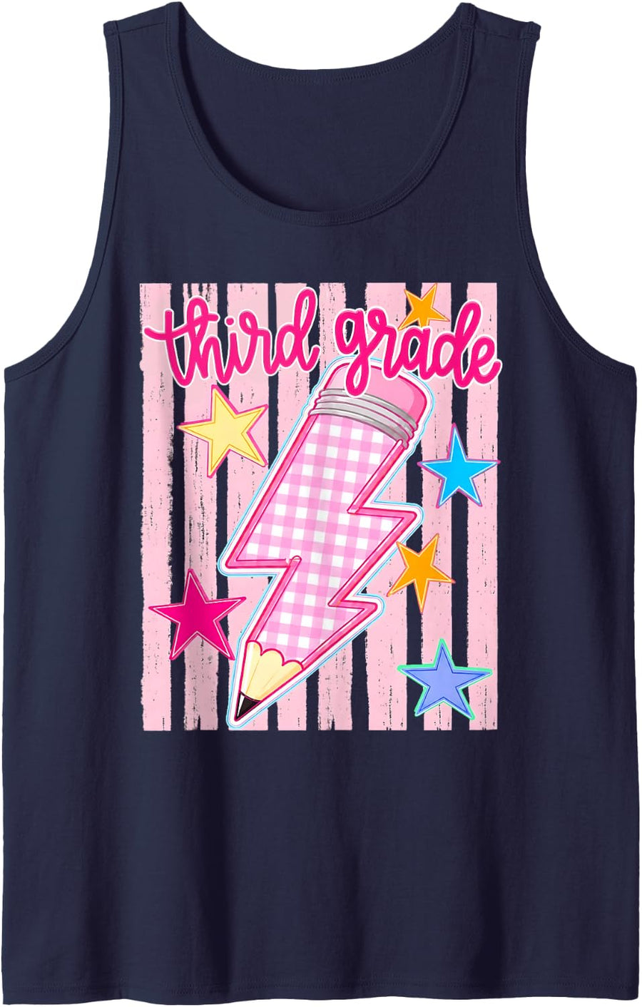 Back to School 3rd Third Grade Pink Pencil Women Girl Sleeveless Tank Top - Navy Blue