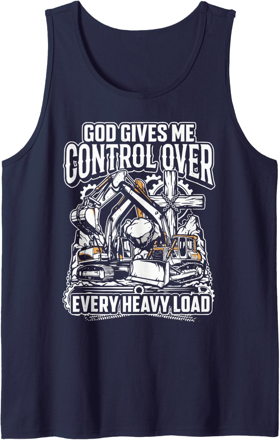 Christian Heavy Equipment Operator Jesus Christ Construction Sleeveless Tank Top - Navy Blue