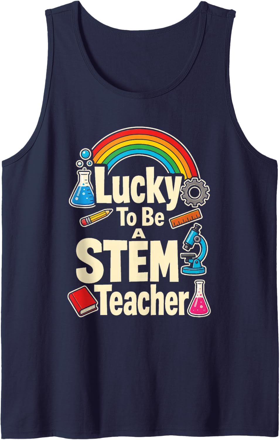 STEM Teacher St Patricks Day Lucky Elementary Science Sleeveless Tank Top - Navy Blue