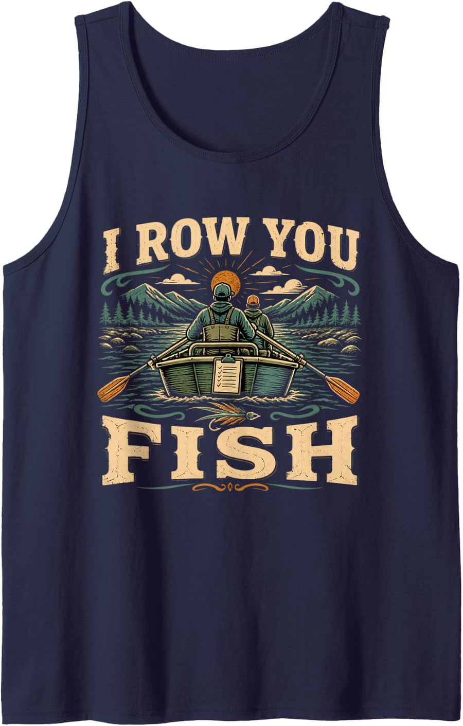 I Row You Fish Fly Fishing Trout Fishing Dry Fly Angler Sleeveless Tank Top - Navy Blue