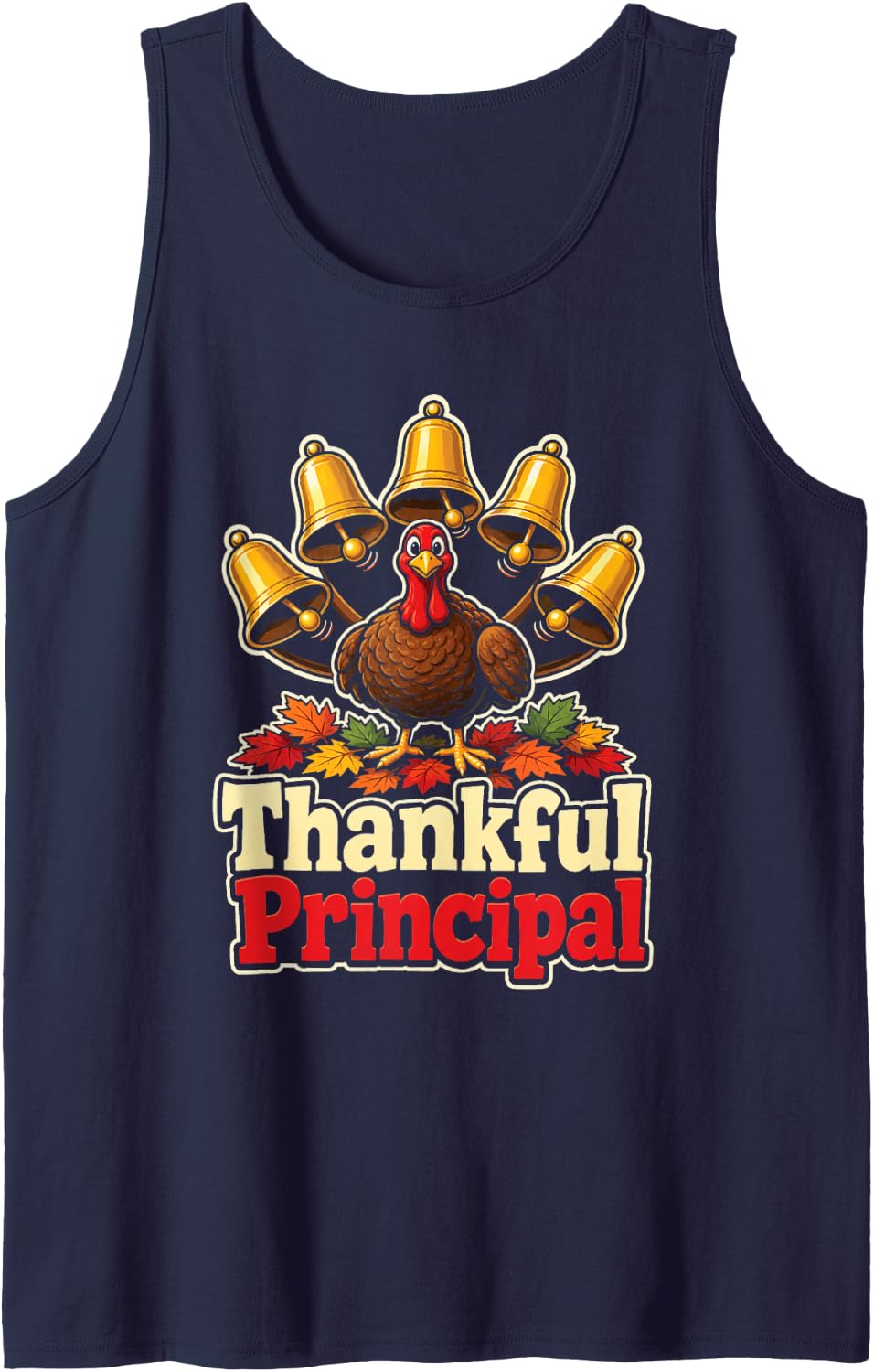 Principal Gift Thankful Elementary School Turkey Autumn Sleeveless Tank Top - Navy Blue