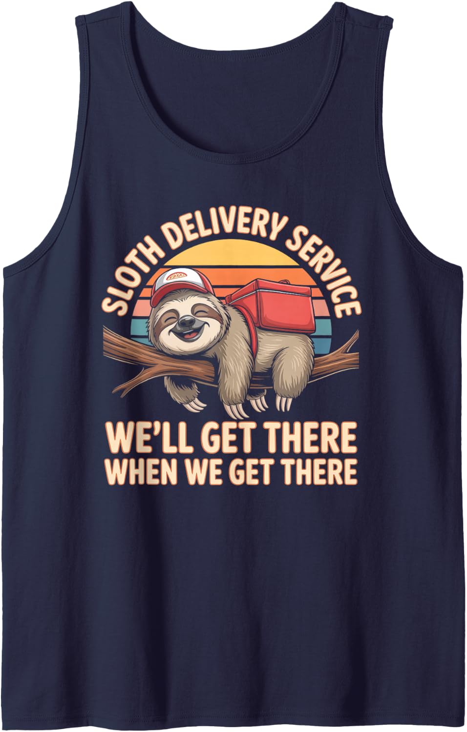 Cute Sloth DELIVERY Service Crew Pizza Guy Thank You Team Sleeveless Tank Top - Navy Blue