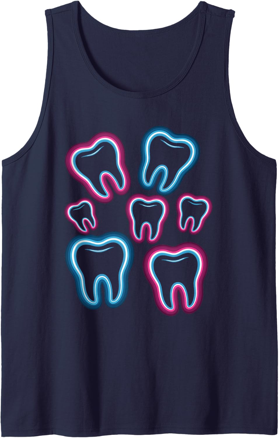 Rainbow Teeth Minimal Dental Design Tank Top - Navy Blue