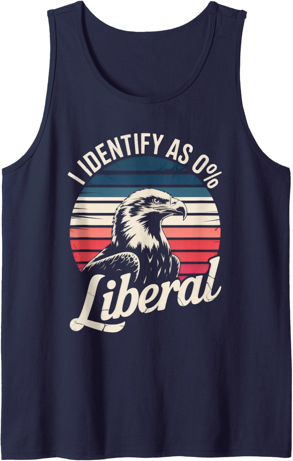 I Identify As Zero Percent Liberal Bald Eagle Retro Sunset Sleeveless Tank Top - Navy Blue