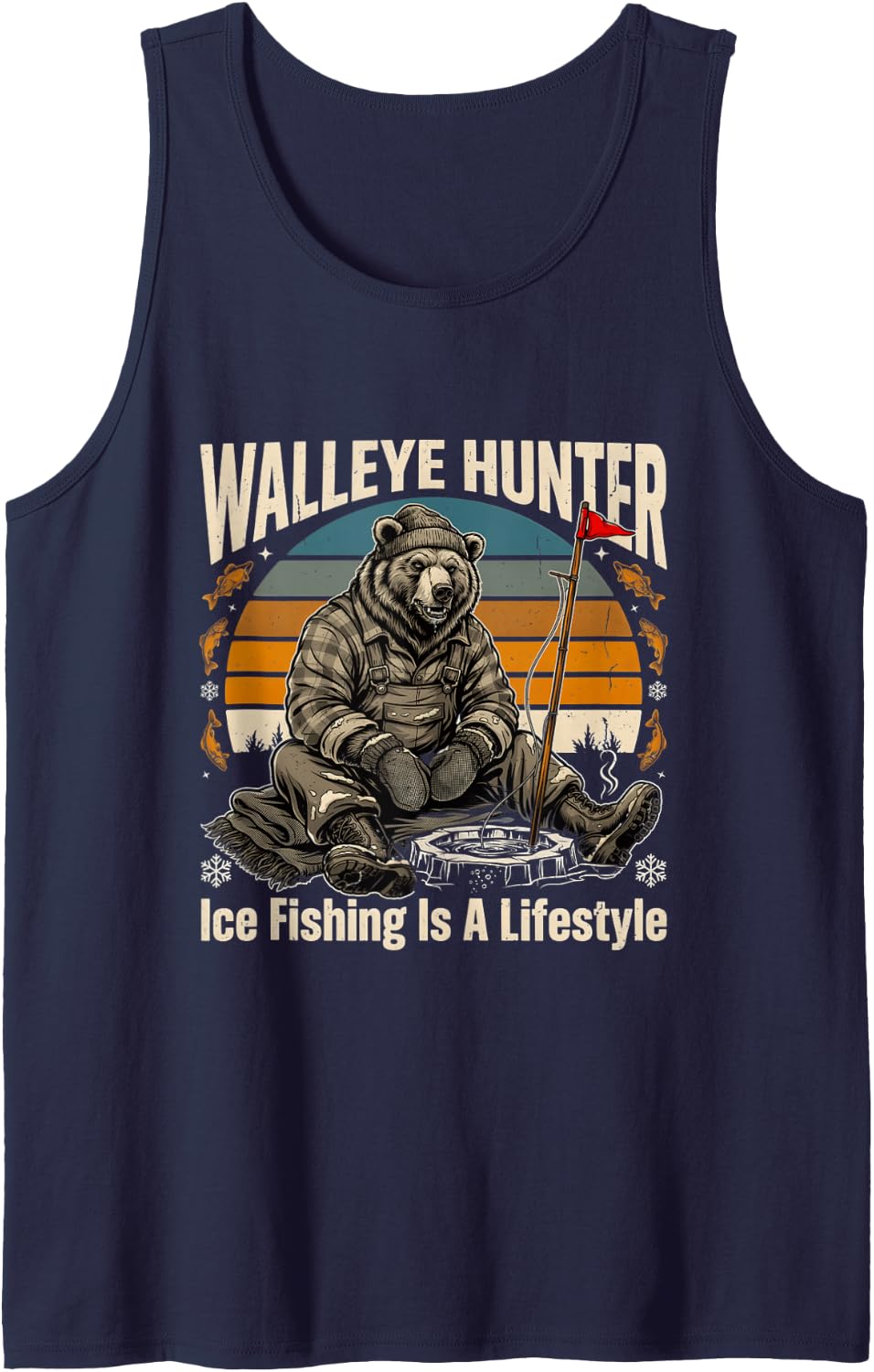 Ice Fishing is A Lifestyle Walleye Hunter Sleeveless Tank Top - Navy Blue