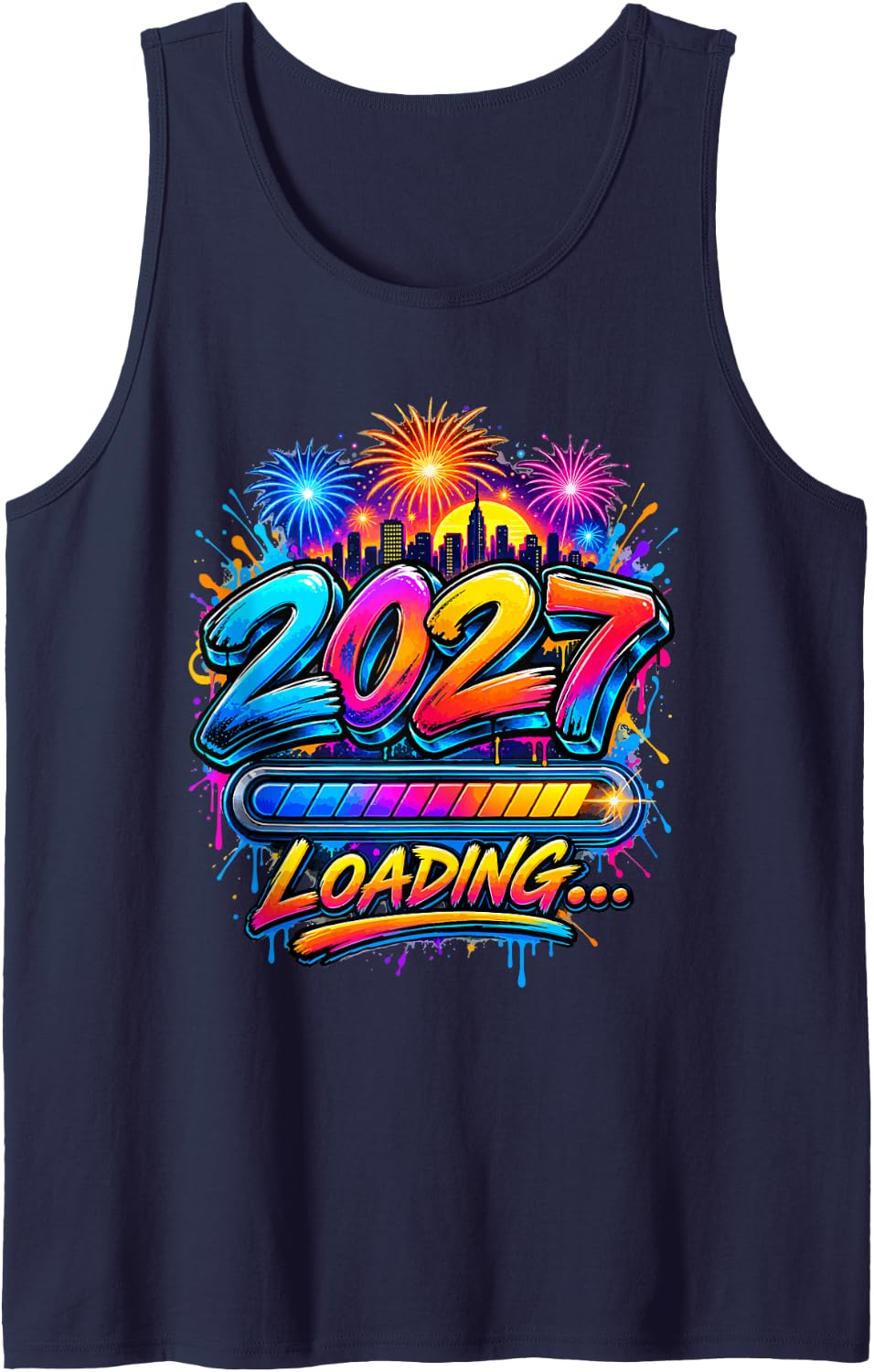 2027 Loading Colorful Graffiti New Year Design Tank Top - Navy Blue