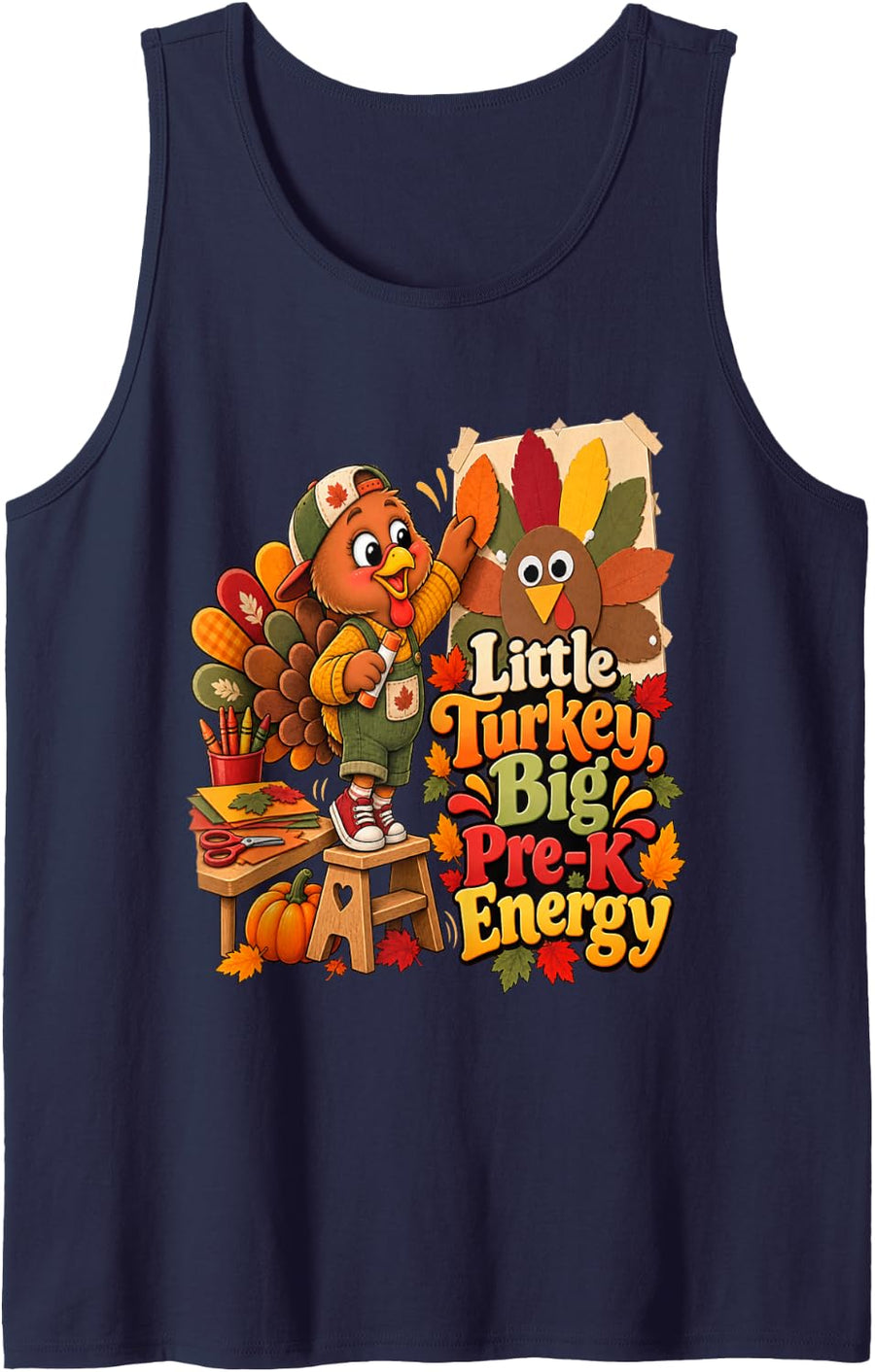 Fall Preschool Classroom Student Teacher Pre K Thanksgiving Sleeveless Tank Top - Navy Blue