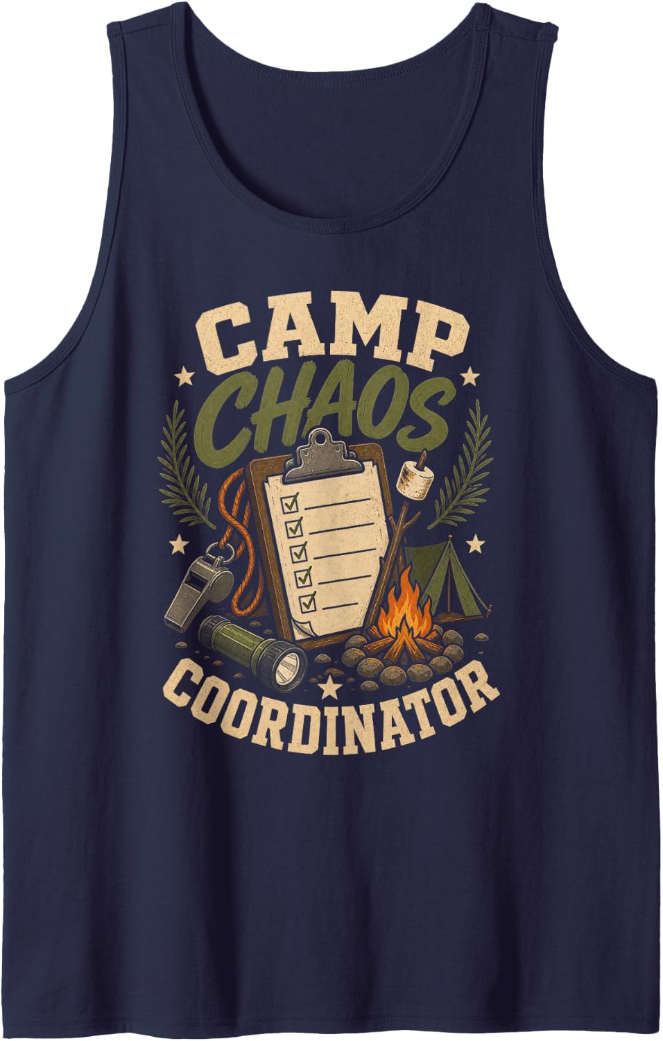 Chaos Camp Coordinator Summer Camp Staff Humor Tank Top - Navy Blue