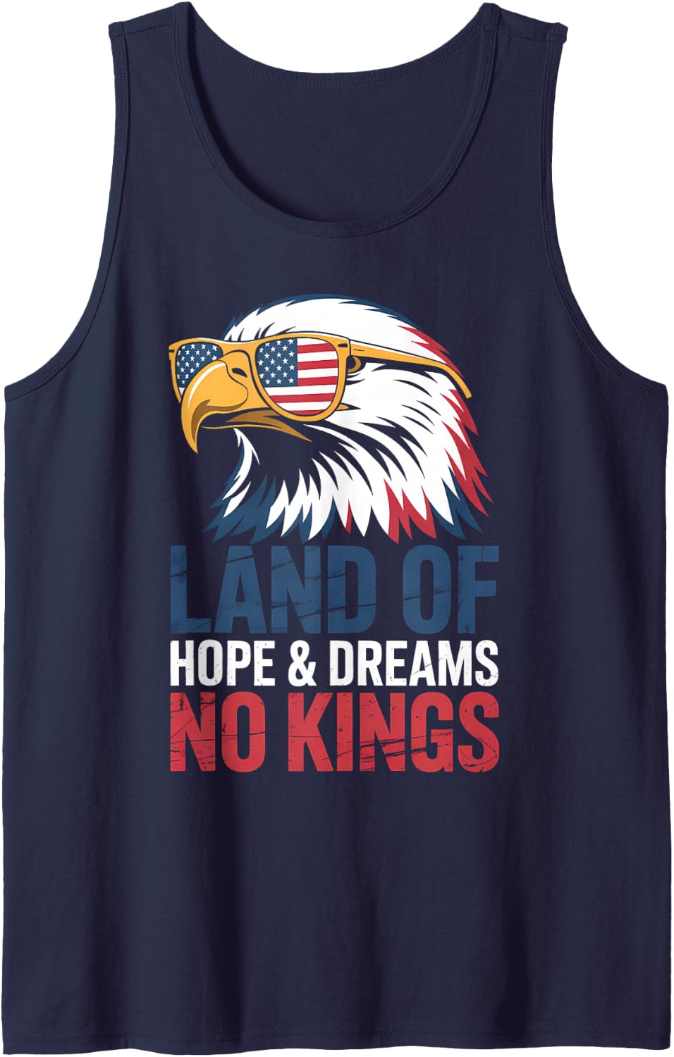 No Kings Land of Hope Dreams Bald Eagle Patriotic Statement Sleeveless Tank Top - Navy Blue