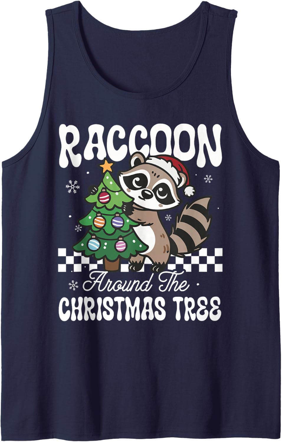 Funny Raccoon Around The Christmas Tree Raccoon Lover Sleeveless Tank Top - Navy Blue