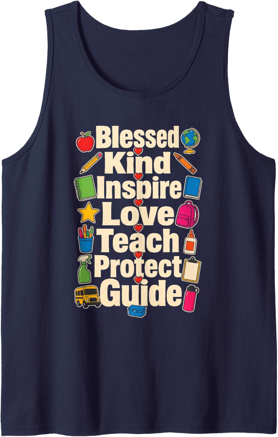 Elementary Teacher Gift Blessed Kind Inspire Love Teach Sleeveless Tank Top - Navy Blue