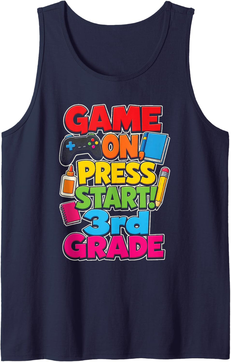 3rd Grade Game On Press Start Gamer First Day Kids Sleeveless Tank Top - Navy Blue