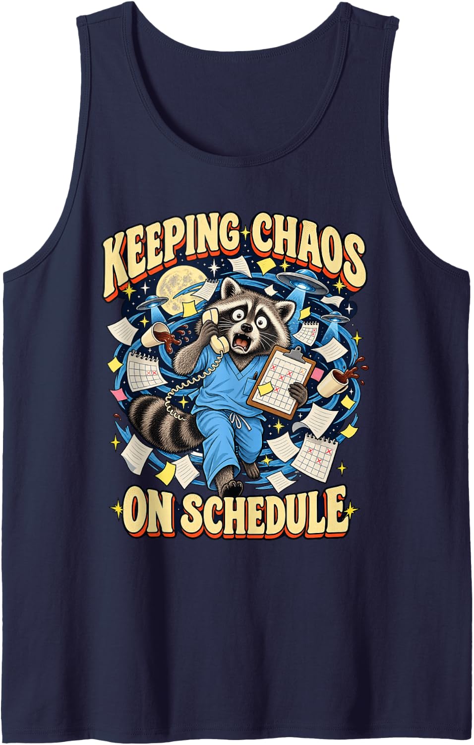 Keeping Chaos on Schedule Surgical Coordinator Sleeveless Tank Top - Navy Blue
