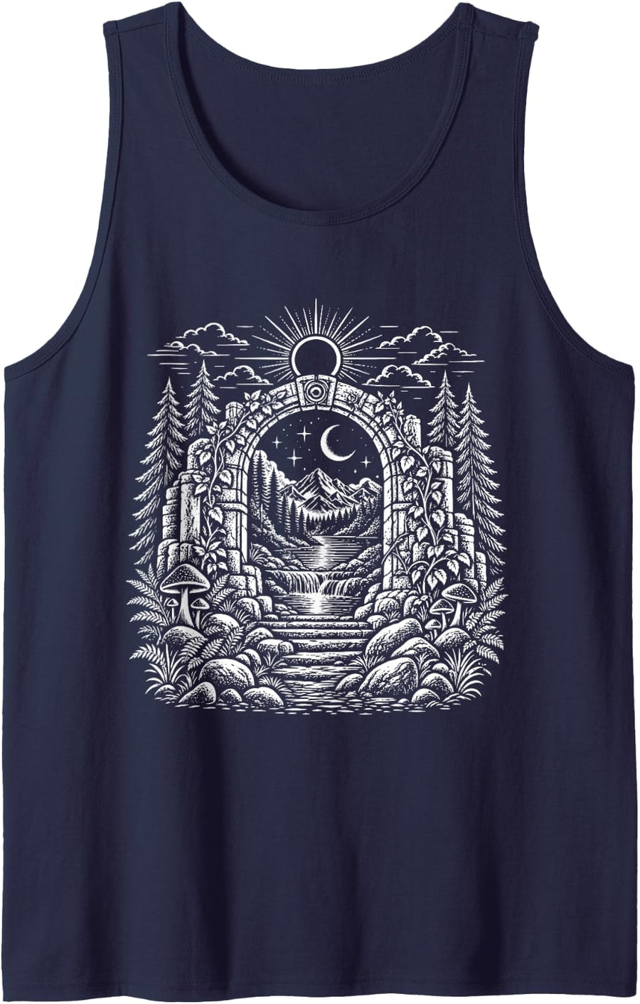 Celestial Gateway Cosmic Portal Moon Phases Fantasy Art Sleeveless Tank Top - Navy Blue