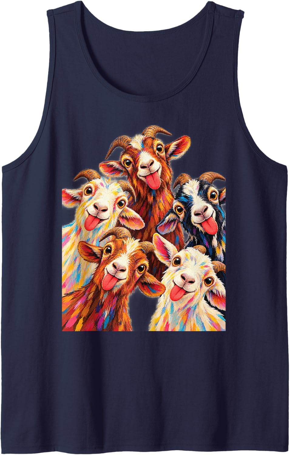 Cute Goats Sleeveless Tank Top - Navy Blue